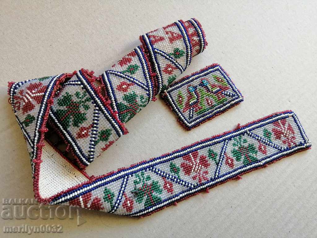 Old handwoven belt with beads blue sash belt costume Old handwoven belt with beads blue sash belt costume