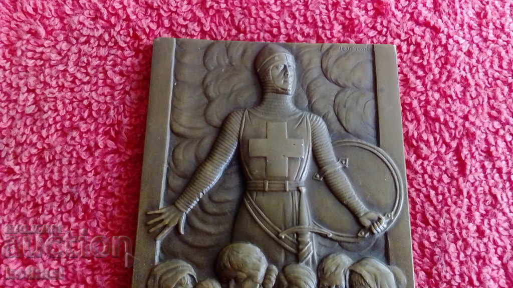 Auction Bronze Plaque Massive Knight Belgium Red Cross Auction Bronze Plaque Massive Knight Belgium Red Cross