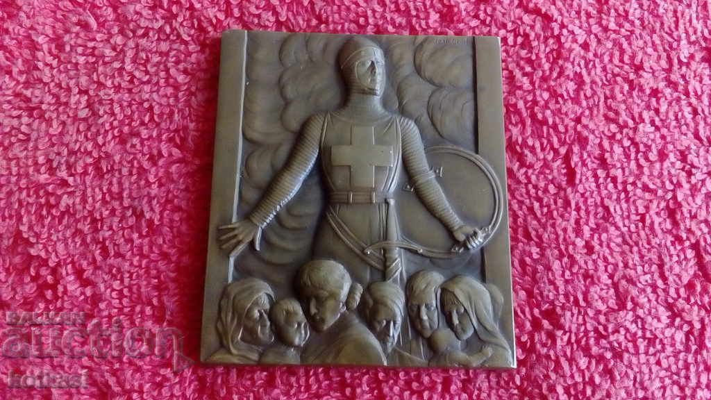 Bronze Plaque Massive Knight Belgium Red Cross Bronze Plaque Massive Knight Belgium Red Cross
