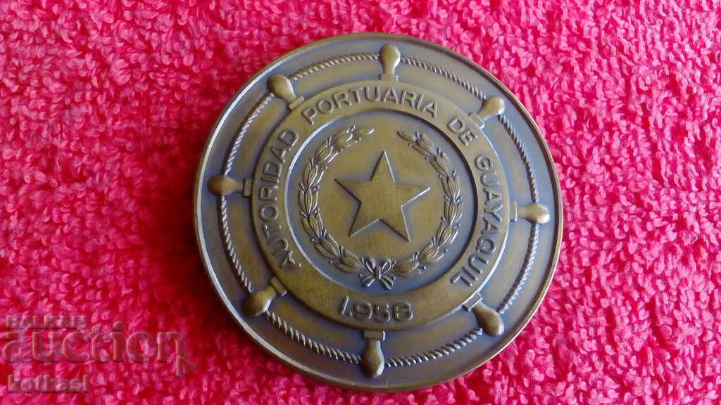 Old solid bronze Plaque Ecuador sea port - 5