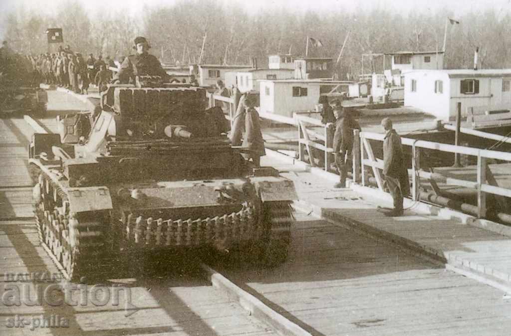 Old photo - Photocopy - Panzer 4 tank on a pontoon bridge Old photo - Photocopy - Panzer 4 tank on a pontoon bridge