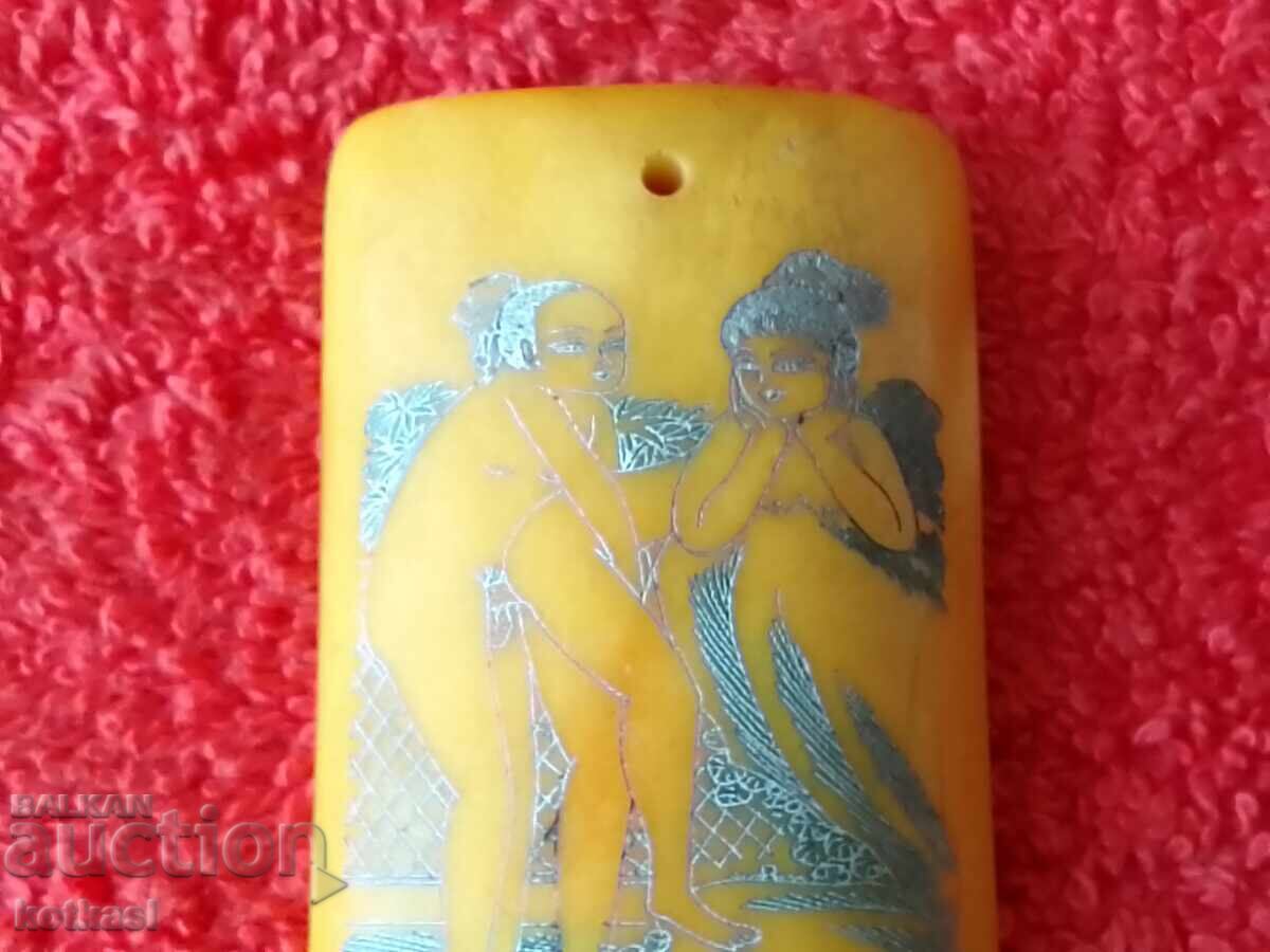 Χαρακτική φιγούρας σε φύλο οστών Ερωτικό γυμνό αρσενικό θηλυκό - 5