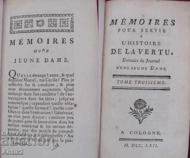 1762 Book MEMOIRES DE LA VERTU Volume 3 with price 110.00 BGN | € 56.24 1762 Book MEMOIRES DE LA VERTU Volume 3 with price 110.00 BGN | € 56.24