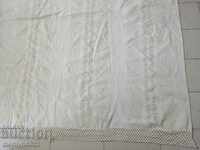 Vintage hand woven bed sheet with lace border