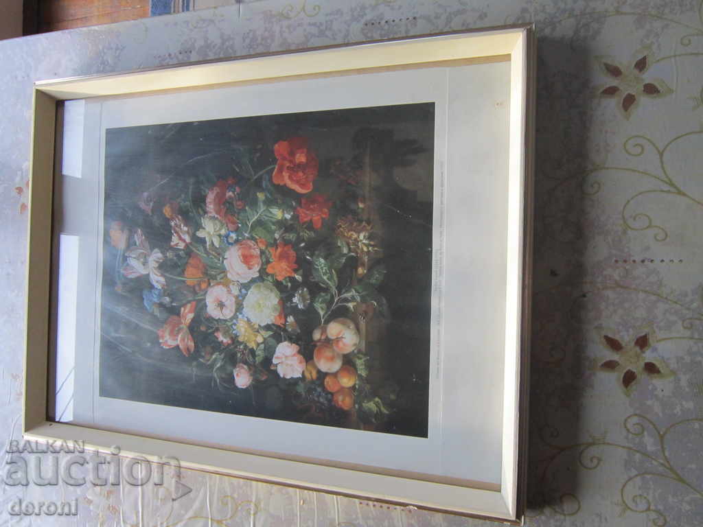 An old still life painting with flowers and fruits - 5