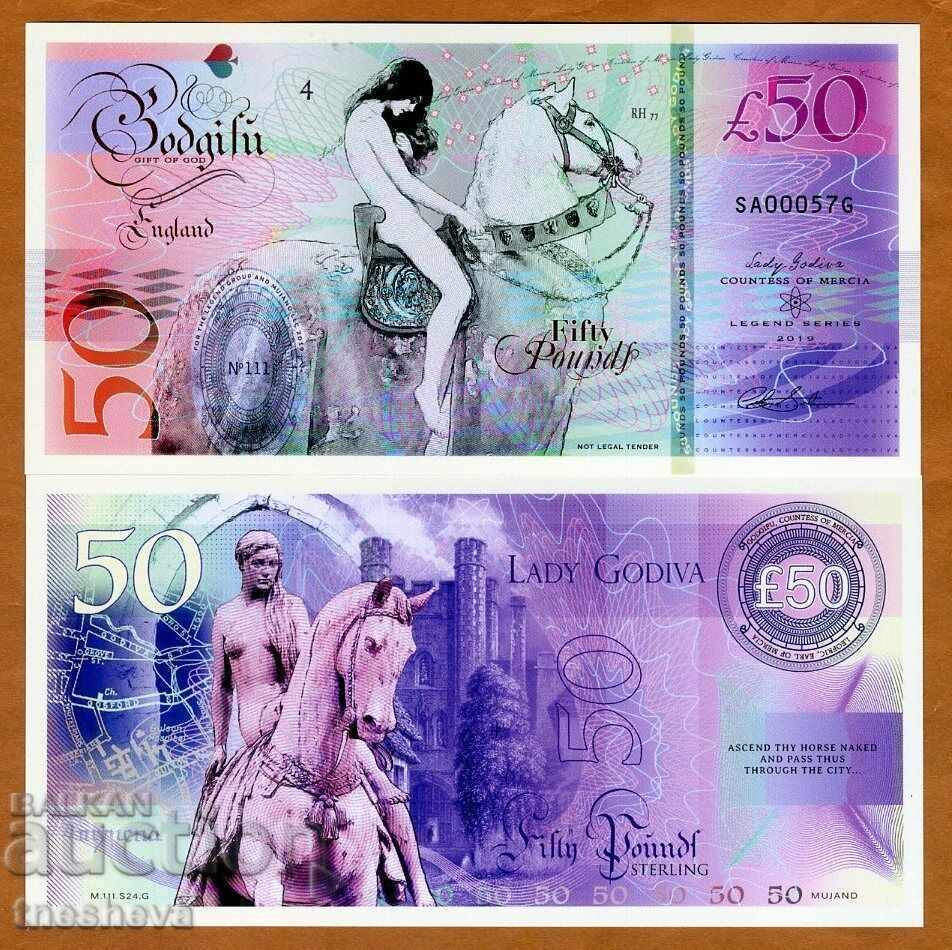 Anglia, 50 GBP, polimer, publicații private, 2019, Lady Godiva