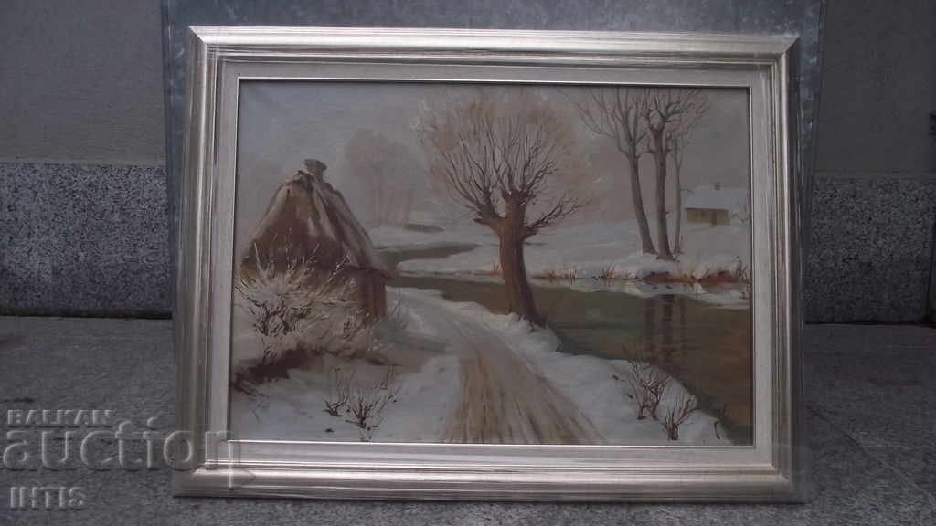 OLD painting landscape - Winter - Oil -