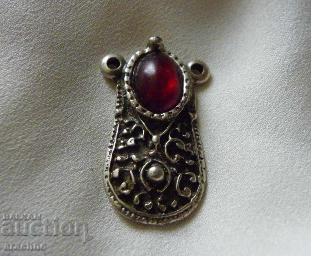 Revival silver pendant with red amber