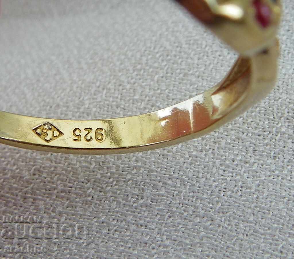 Auction Gold-plated silver ring with ruby, sapphire, white and yellow topazes Auction Gold-plated silver ring with ruby, sapphire, white and yellow topazes