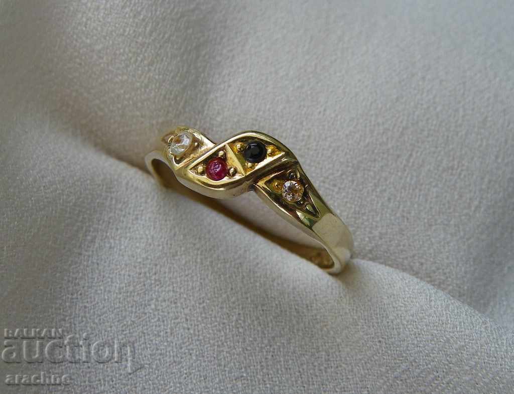 Delivery of Gold-plated silver ring with ruby, sapphire, white and yellow topazes Delivery of Gold-plated silver ring with ruby, sapphire, white and yellow topazes