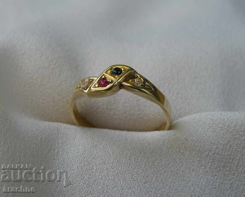 Gold-plated silver ring with ruby, sapphire, white and yellow topazes - 5 Gold-plated silver ring with ruby, sapphire, white and yellow topazes - 5