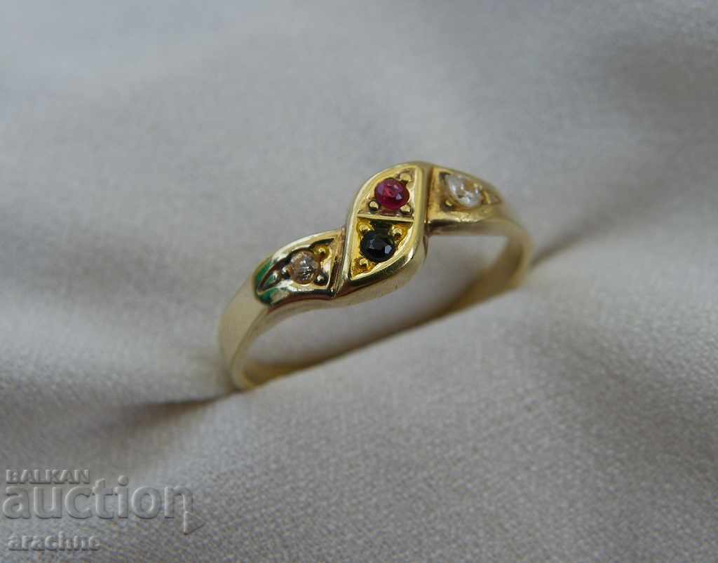 Inel din argint placat cu aur cu rubin, safir, topaz alb și galben