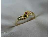 Gold plated ring with ruby, sapphire, white and yellow topaz