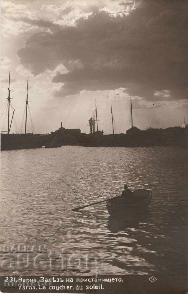 Old postcard - Varna, Port - sunset