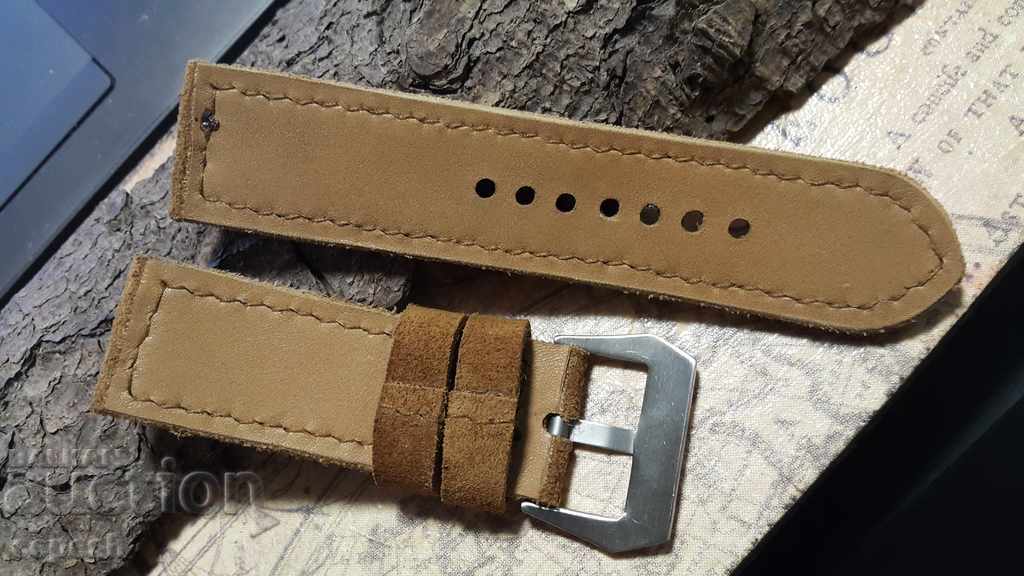 Leather watch strap 26mm Natural suede handmade 514 - 5 Leather watch strap 26mm Natural suede handmade 514 - 5