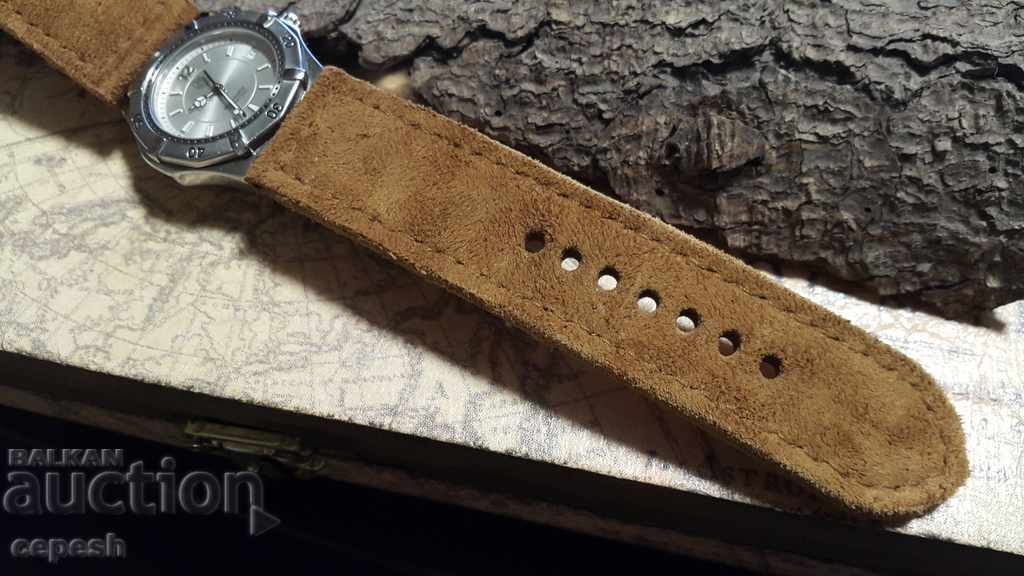 Leather watch strap 26mm Natural suede handmade 514 - 7 Leather watch strap 26mm Natural suede handmade 514 - 7