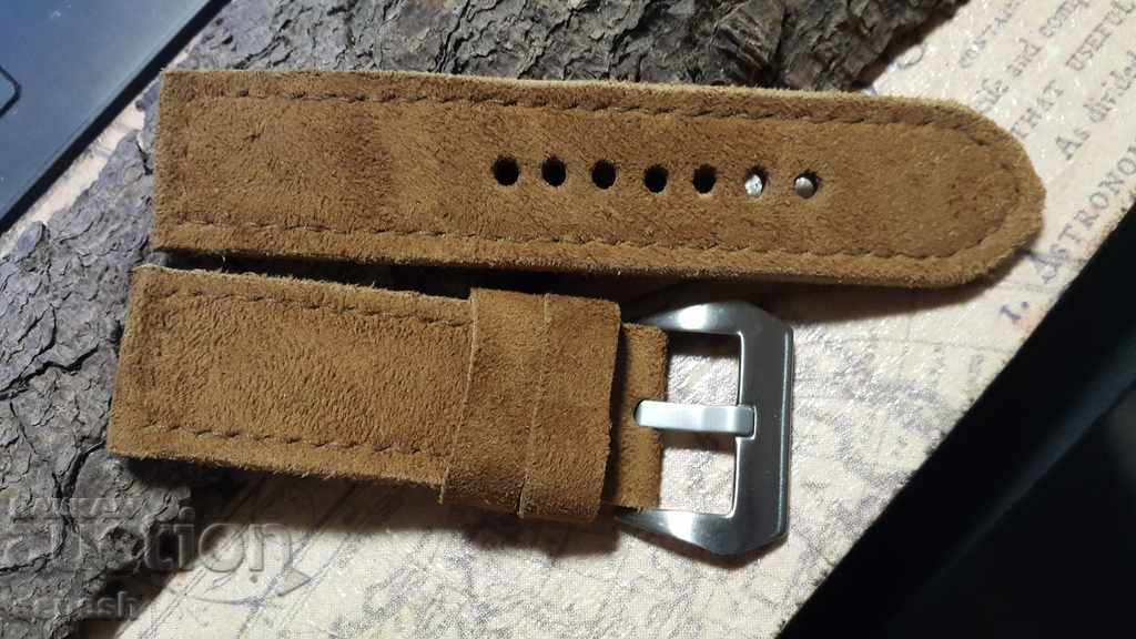 Leather watch strap 26mm Natural suede handmade 514