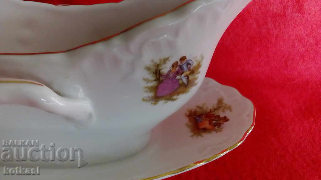 Old porcelain saucer marked 6 pcs drawings gold edging with price 35.00 BGN | € 17.90 Old porcelain saucer marked 6 pcs drawings gold edging with price 35.00 BGN | € 17.90
