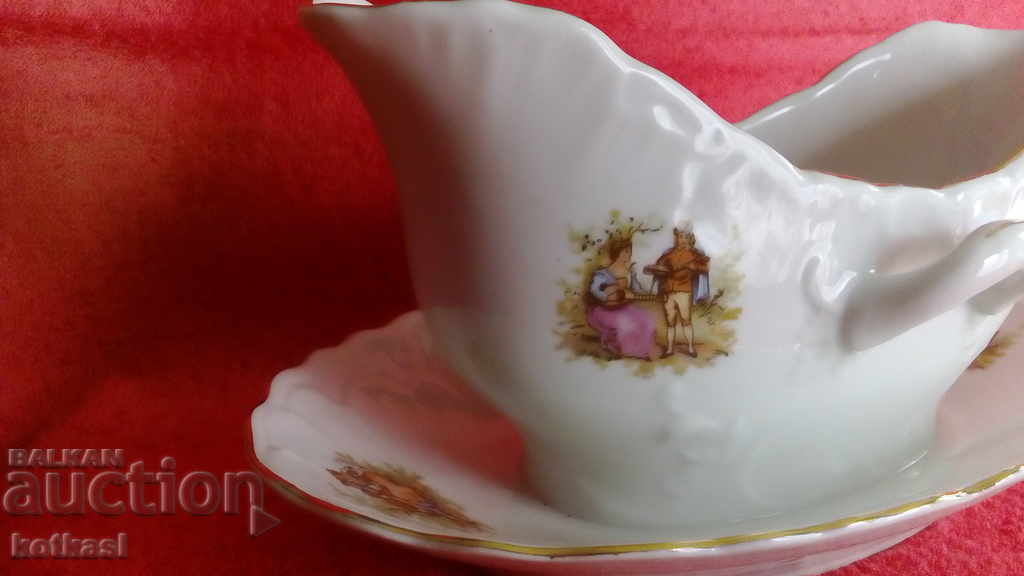 Old porcelain saucer marked 6 pcs drawings gold edging - 5 Old porcelain saucer marked 6 pcs drawings gold edging - 5