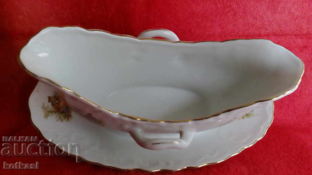 Old porcelain saucer marked 6 pcs drawings gold edging - 6 Old porcelain saucer marked 6 pcs drawings gold edging - 6