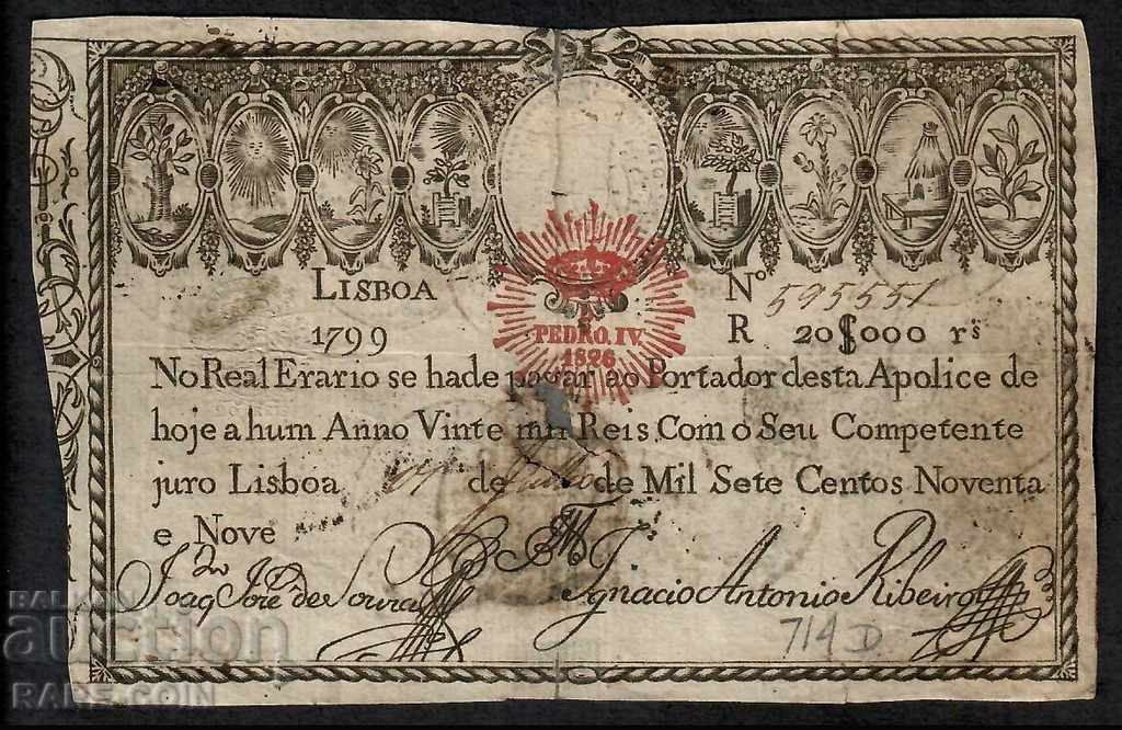 RS (22) Portugal 20,000 Ray 1799 Very Rare
