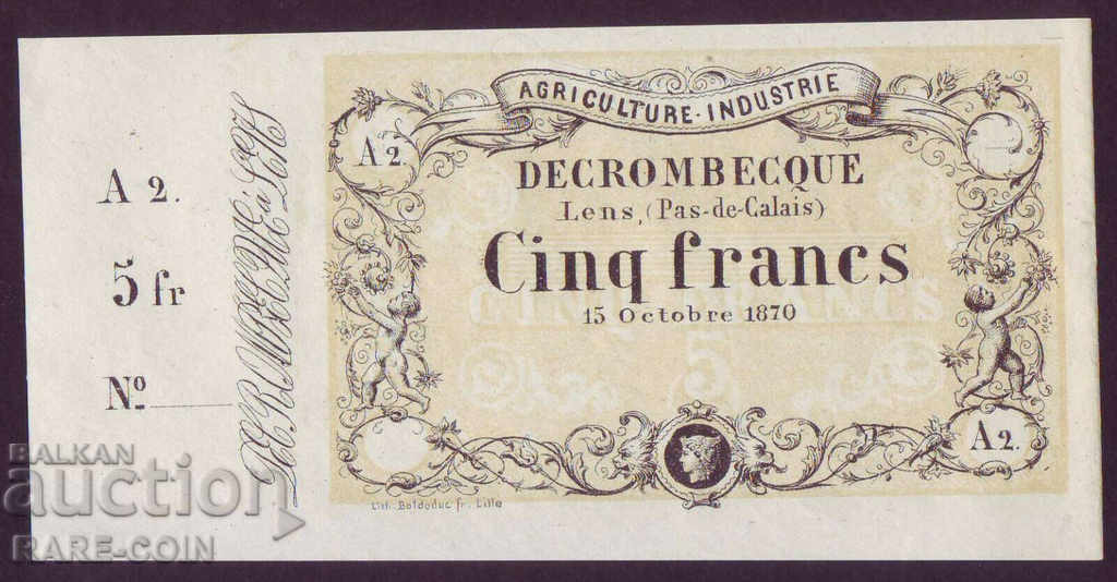 RS (22) Γαλλία 5 Φράγκο 1870 UNC Σπάνια