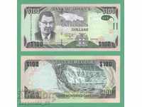 (¯`'•.¸ JAMAICA 100 dollars 2018 UNC ¸.•'´¯)