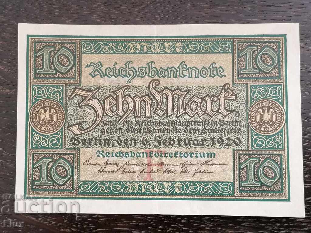 Райх банкнота - Германия - 10 марки UNC | 1920г.