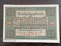 Райх банкнота - Германия - 10 марки UNC | 1920г.