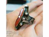 Antique Men's Silver Ring Niello Carnelian Islamic