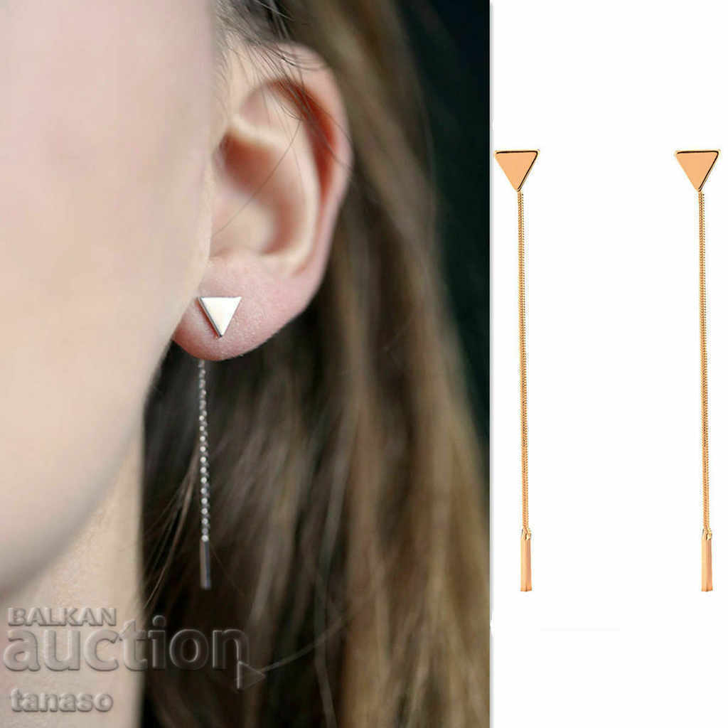 Earrings, long, chain, triangle