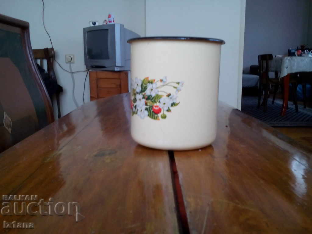 Old enamelled cup, cup with price 18.00 BGN | € 9.20