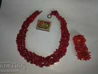 LOT Necklace red sea coral and bracelet cm.