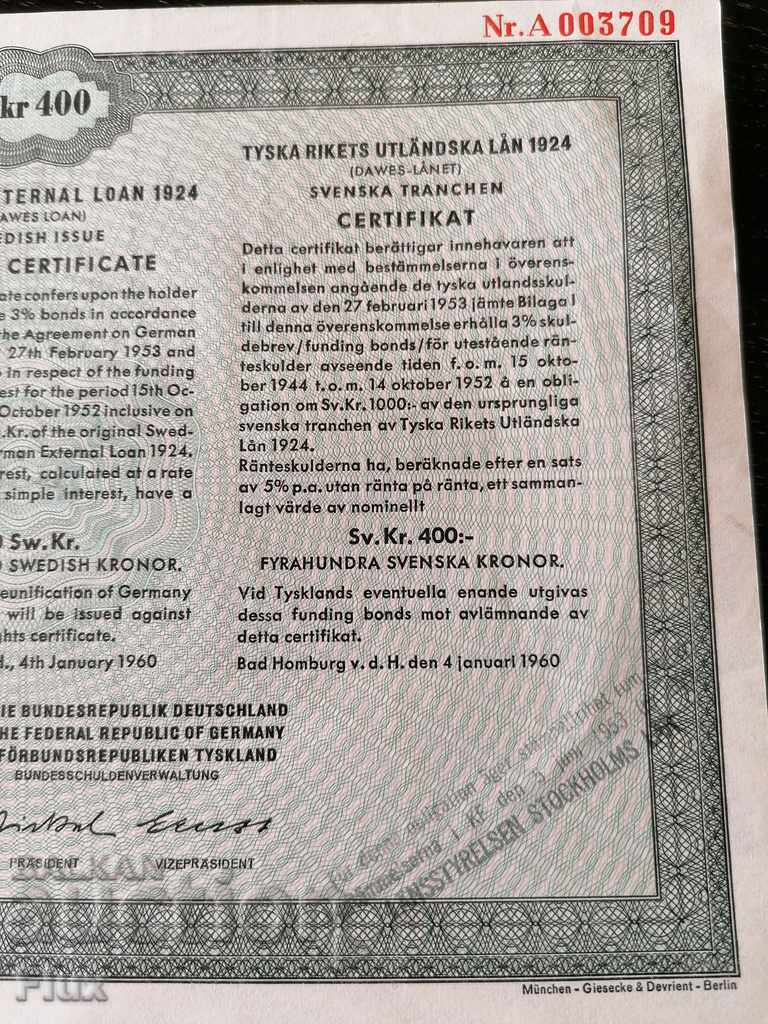 Delivery of Reich bond 20 stamps External debt in crowns 1924 Delivery of Reich bond 20 stamps External debt in crowns 1924