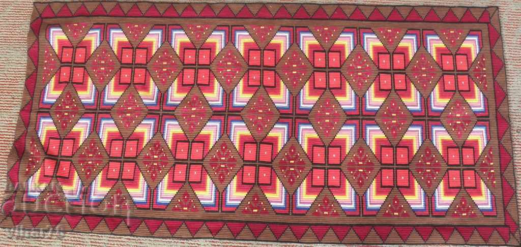 OLD CHECKED WALL RUG - RUG - EMBROIDERY - VERY PRESERVED
