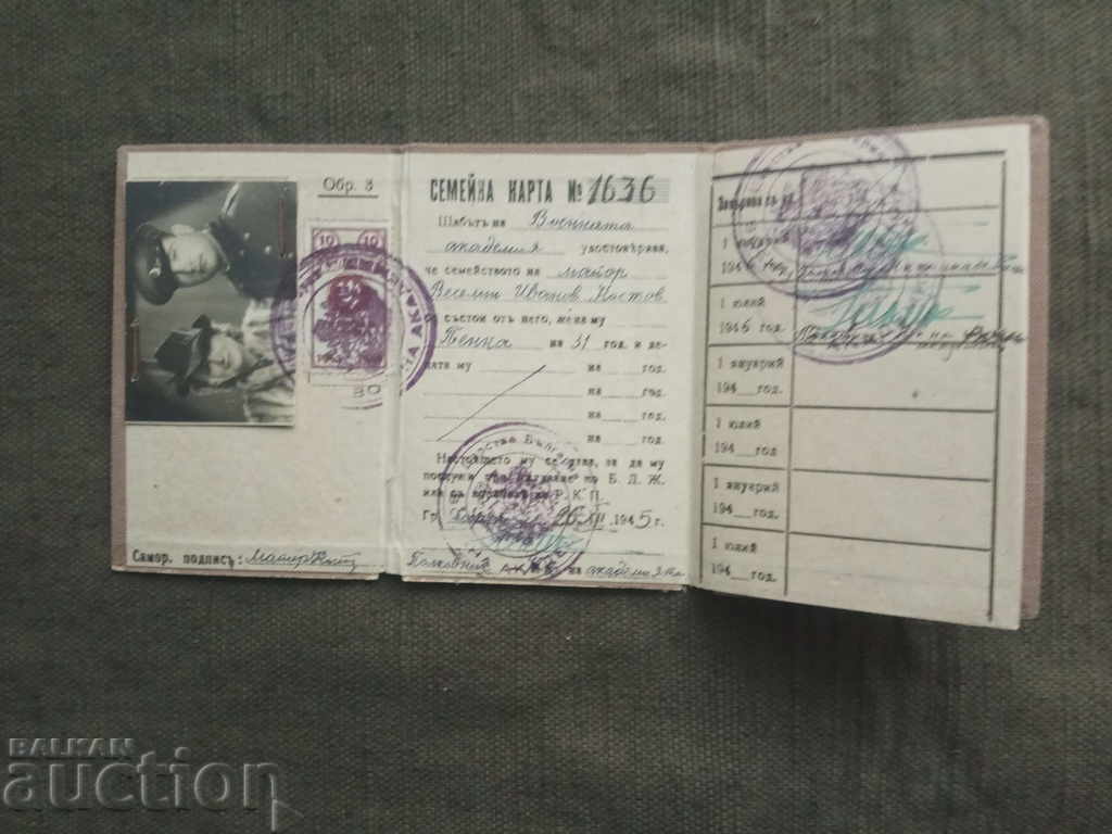 Carte de identitate tip 3/Carte de familie a maiorului 1945 pentru CFR cu preț 230.00 BGN | € 117.60