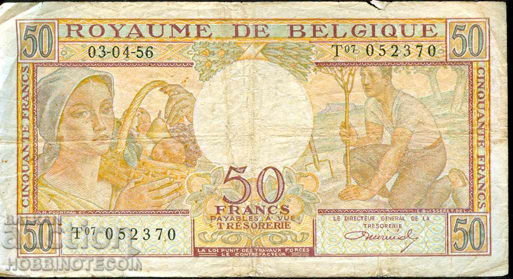 BELGIA BELGIE 50,00 - 50 Franc număr 1956