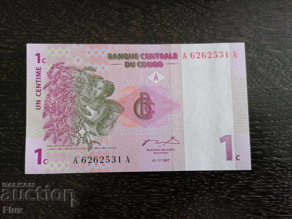 Banknote - Congo - 1 centim UNC | 1997 with price 4.00 BGN | € 2.05 Banknote - Congo - 1 centim UNC | 1997 with price 4.00 BGN | € 2.05