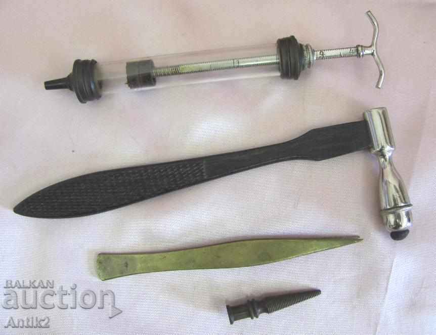 Auction  19th Century Antique Medical Hammer & Syringe Kit