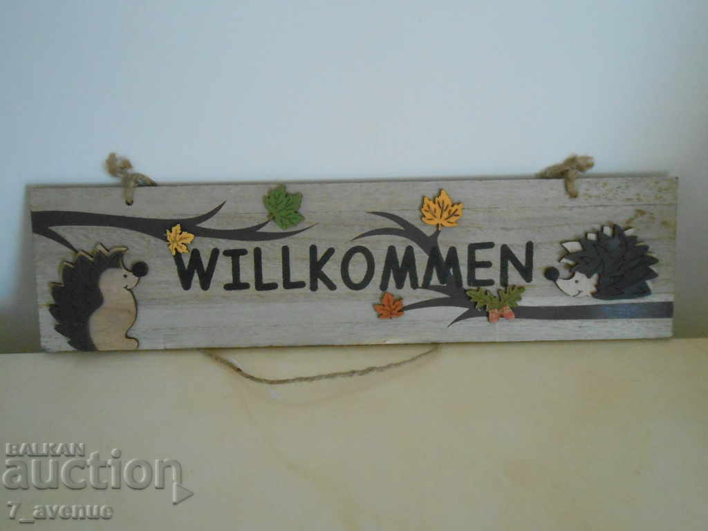 Very Decorative Signboard Welcome - Willkommen, Hedgehogs