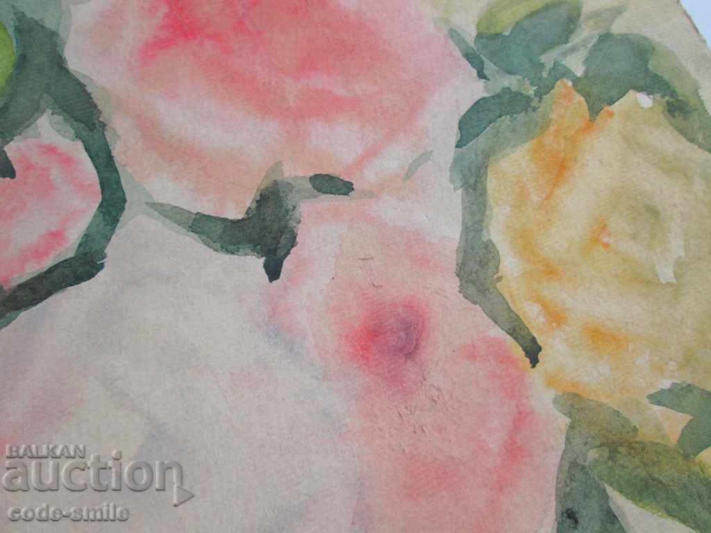 Auction  Old author's picture watercolor drawing "Flowers" signed