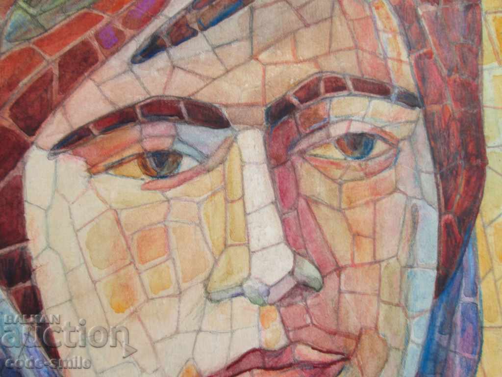 Auction  Old author's picture drawing Portrait of a Bulgarian woman