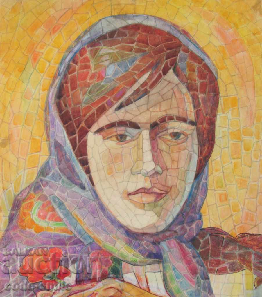 Desen de tablou al autorului vechi Portretul unei femei bulgare