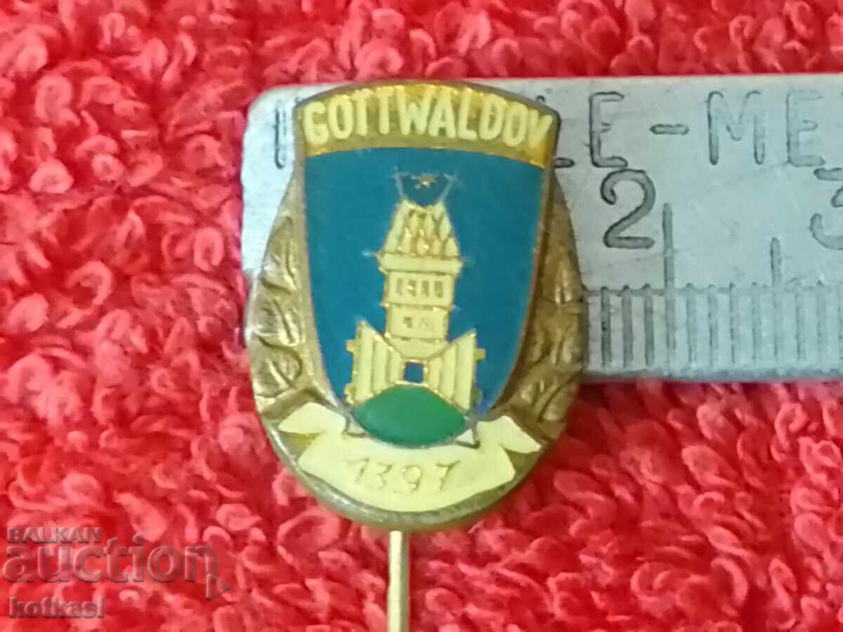 Old social badge bronze pin city GOTTWALDOV Czechoslovakia Old social badge bronze pin city GOTTWALDOV Czechoslovakia