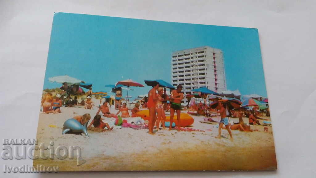 Пощенска картичка Слънчев бряг Плажът пред хотел Европа 1973