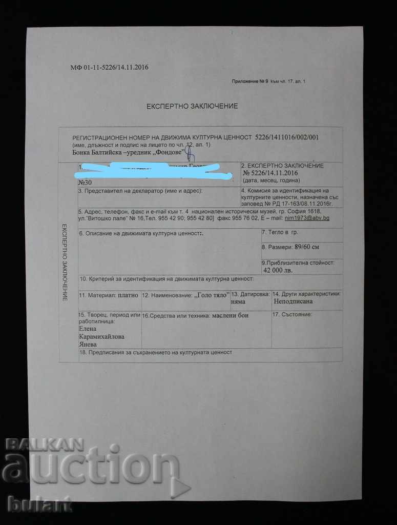 Tablou "Corp gol" Elena Karamihailova Ulei. Identificare - 7