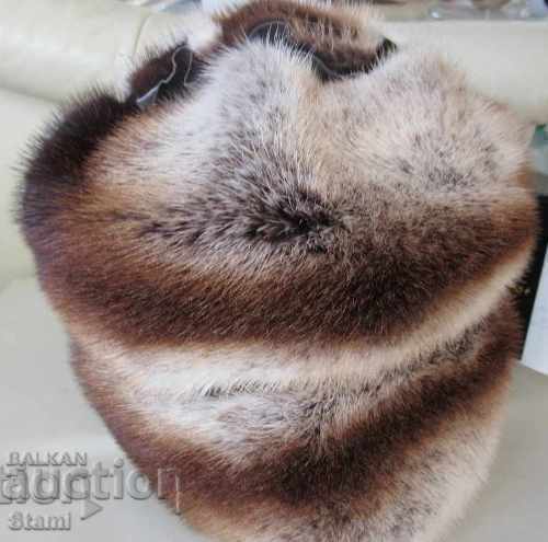 Елегантна кожена дамска шапка от норка, нова - 5 Елегантна кожена дамска шапка от норка, нова - 5