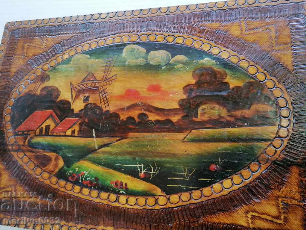 Old pyrographic box of wood, wooden, 40's with price 63.00 BGN | € 32.21