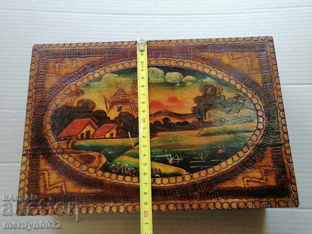 Old pyrographic box of wood, wooden, 40's - 5