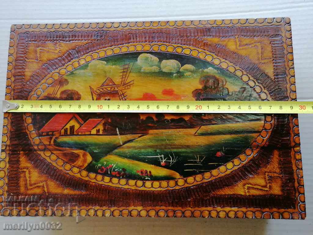Old pyrographic box of wood, wooden, 40's - 6